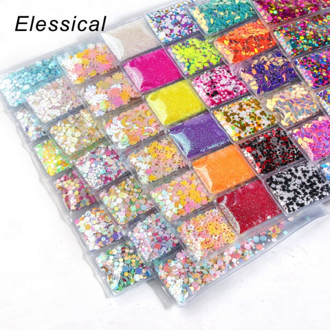 ELESSICAL 6 grid/bag Mixed Nail Glitter Powder-Sequins