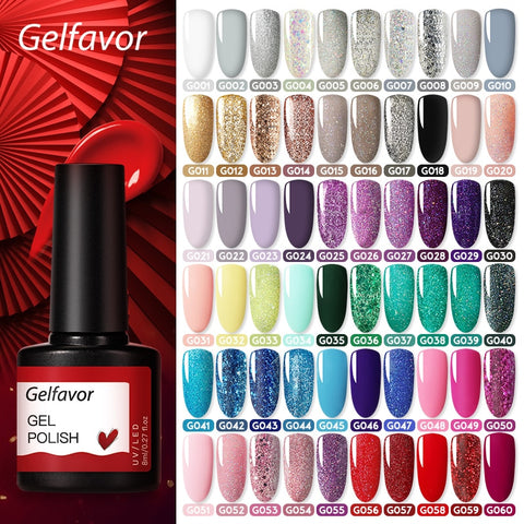 GELFAVOR Gel Nail Polish Glitter/Base-Top coat