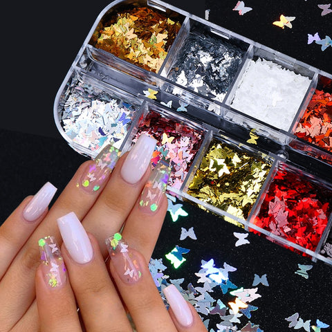 FULL BEAUTY Mirror Sparkly Butterfly Nail Sequins
